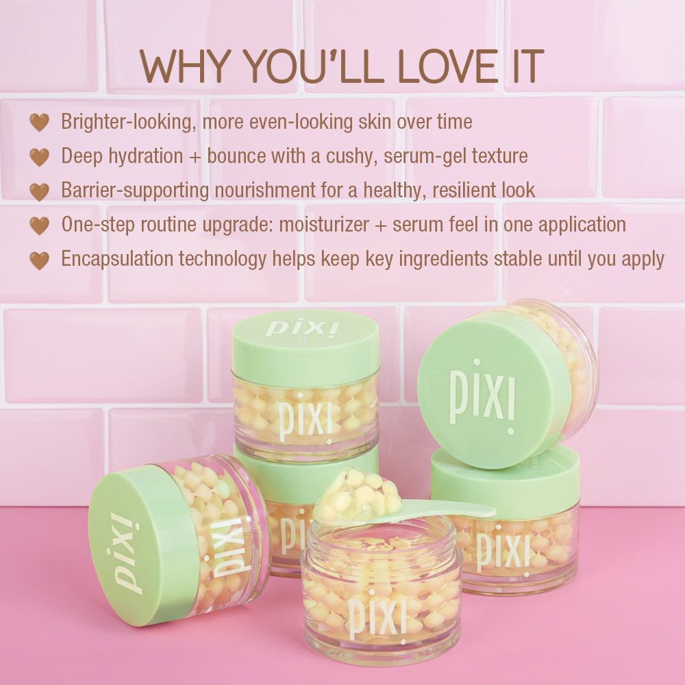 WHY YOU'LL LOVE IT
• Brighter-looking, more even-looking skin over time
• Deep hydration + bounce with a cushy, serum-gel texture
• Barrier-supporting nourishment for a healthy, resilient look
• One-step routine upgrade: moisturizer + serum feel in one application
• Encapsulation technology helps keep key ingredients stable until you apply