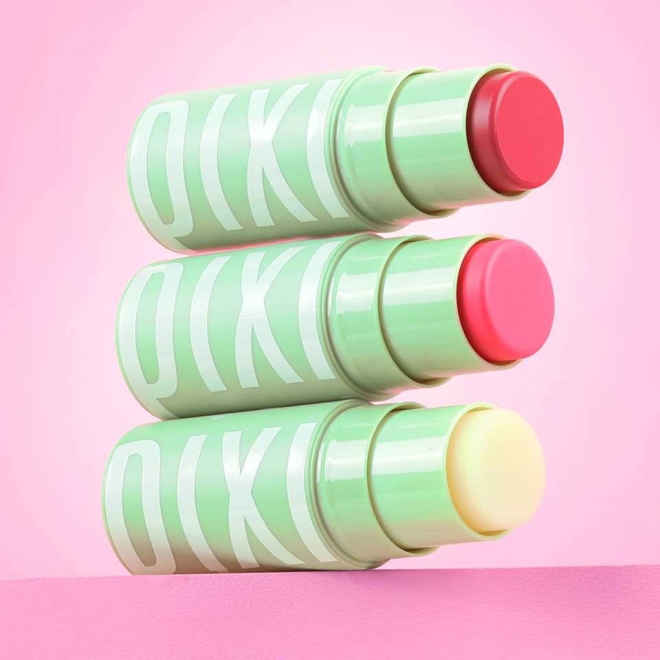 +Hydra LipTreat Trio three product shades shown on pink background. view 1
